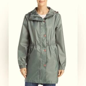 Joules Sz 6 GoLightly Long Packable Raincoat Jacket in Plain Laurel Green